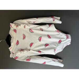 IZOD Girls White Watermelon Print Long Sleeve Swimsuit